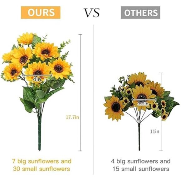 Artificial Sunflower Bouquets,2 Bunches Fake Flowers for Outdoors Baby Shower - Picture 2 of 7